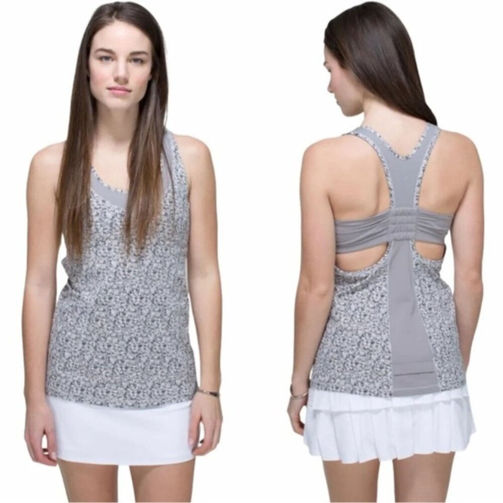Lululemon‎ Tone It Tank Top Bra Stretch Mesh Pocket Ruched Run Yoga Neutral Crew